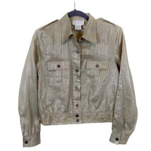 Military Jacket Silk Club Collection Womens Metallic Gold Cropped Size Small